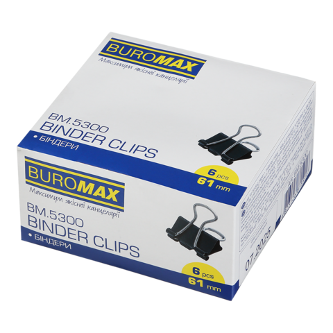 Затискачі для паперів BUROMAX (BM.5300), 61 мм., 6 шт. в пачці